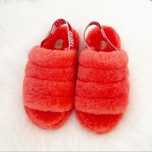 UGG FLUFF YEAH SLIDE SHEEPSKIN SLIPPERS HIBISCUS PINK NEW